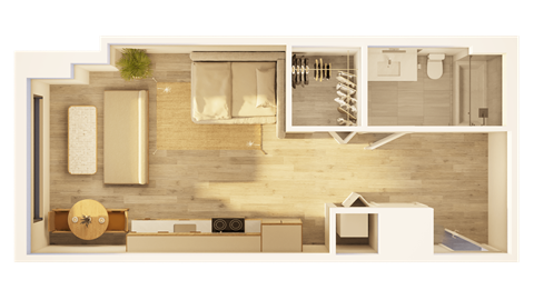 Floor plan for studio, 1 bath, 509 sqft